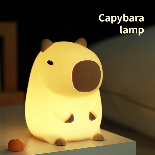 跨境卡皮巴拉硅胶小夜灯可充电调光水豚鼠拍拍灯Capybara lamp