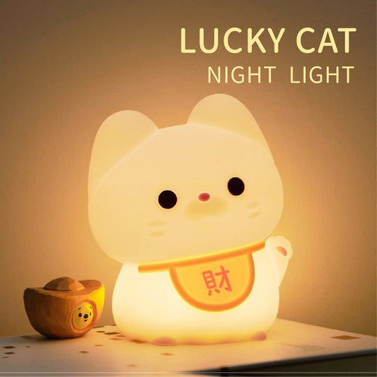 招财猫硅胶小夜灯创意感应拍拍灯卧室床头灯儿童伴睡眠灯Cat Lamp